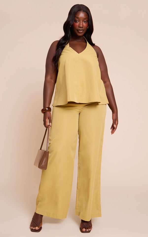 Plus Warm Sand Tailored Wide Leg Drawstring Pants