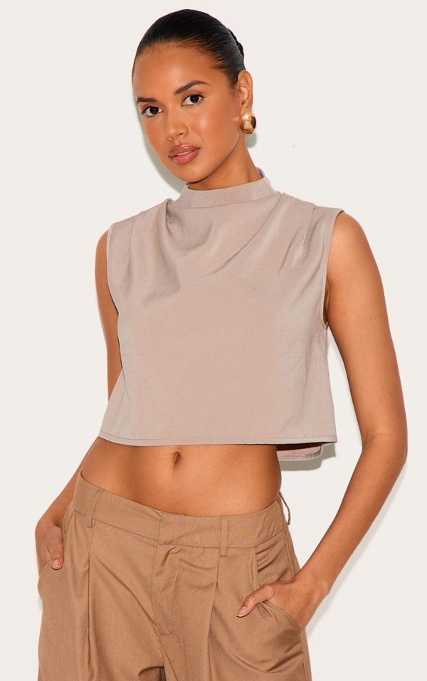 Mushroom Woven Pleated Boxy Top