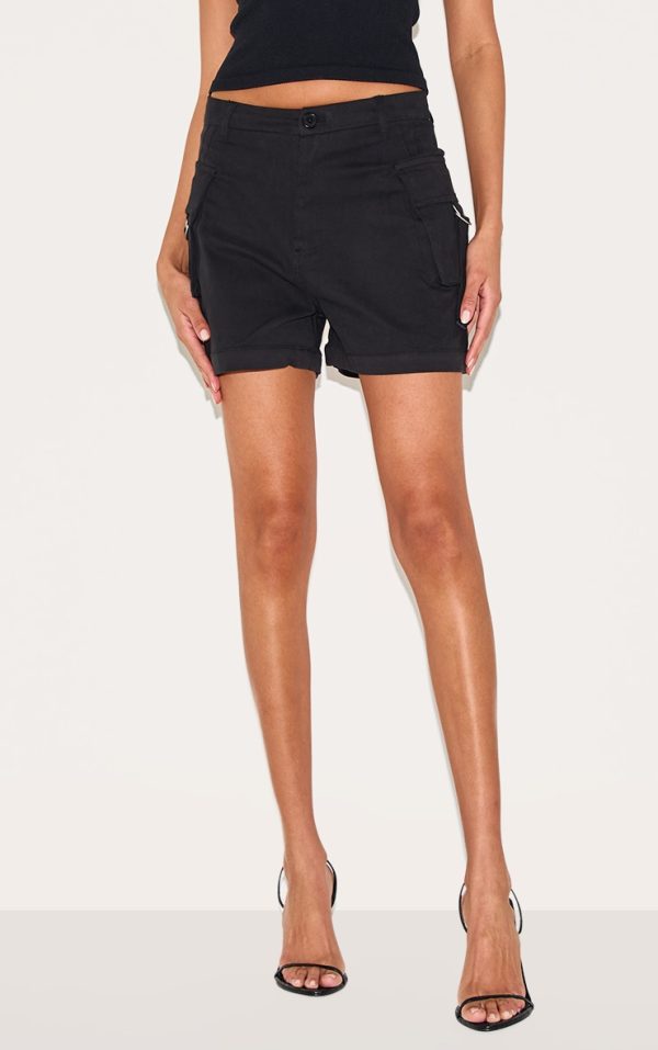 Black Woven Twill Pocket Detail Cargo Shorts
