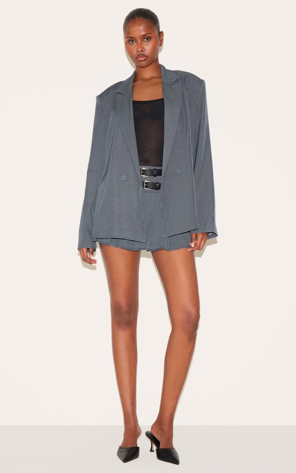 Charcoal Tailored Woven Double Belt Micro Mini Skater Skirt