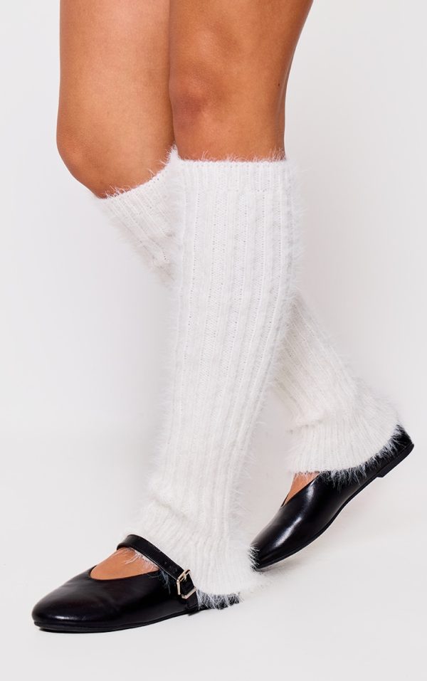 White Eyelash Knit Rib Leg Warmers