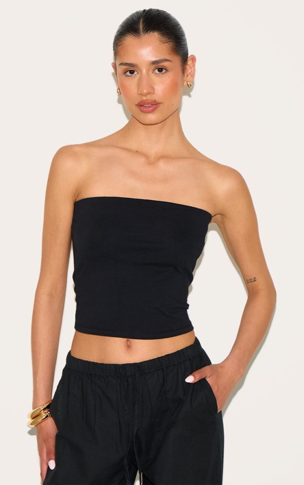 Tall Black Soft Cotton Bandeau Top