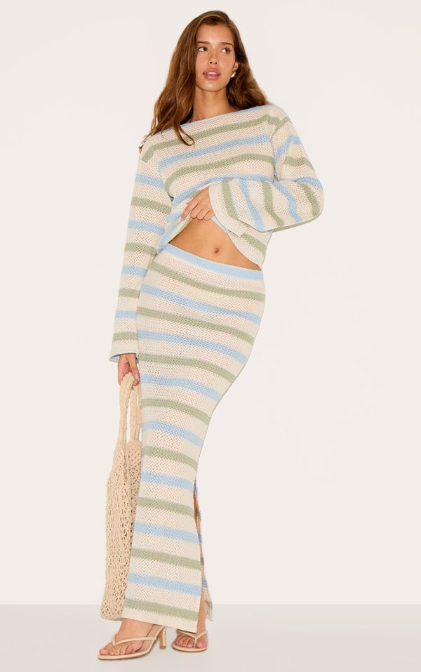 Sage Striped Mid Rise Maxi Skirt