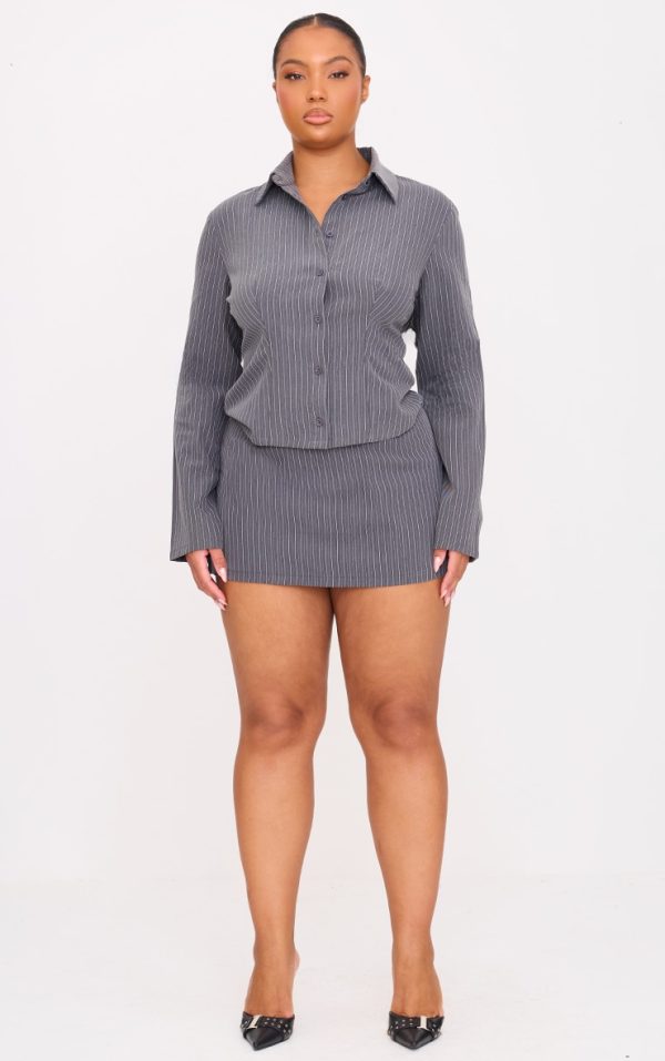Plus Grey Tailored Woven Glitter Pinstripe Micro Mini Skirt