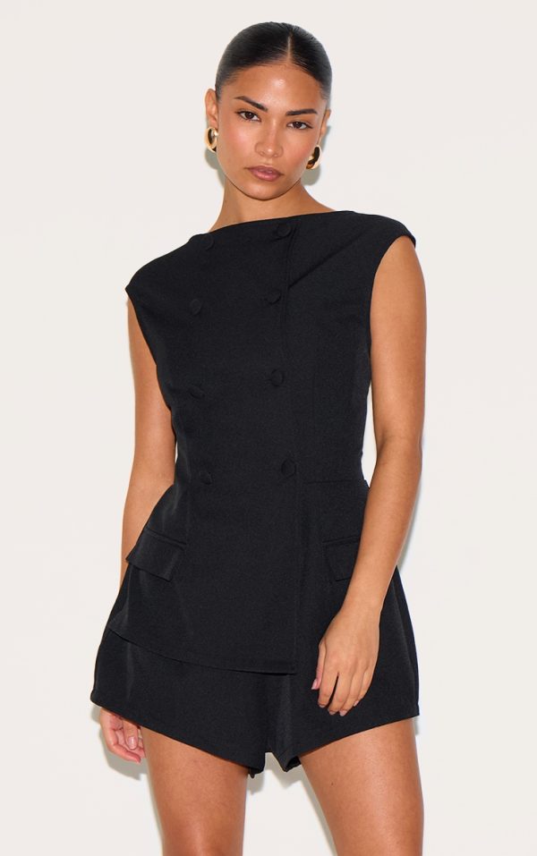 Petite Black Sleeveless Tailored Romper