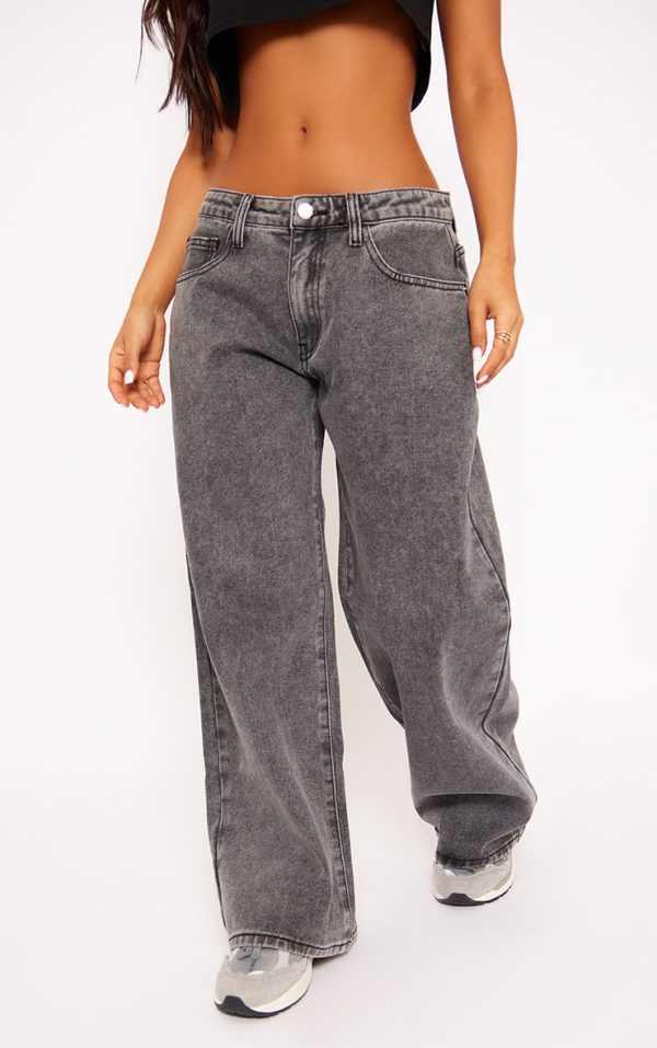 Petite Washed Grey Low Rise Boyfriend Jeans