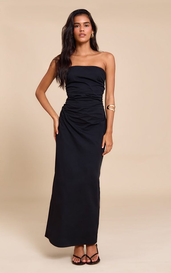 Black Bandeau Ruched Midaxi Dress