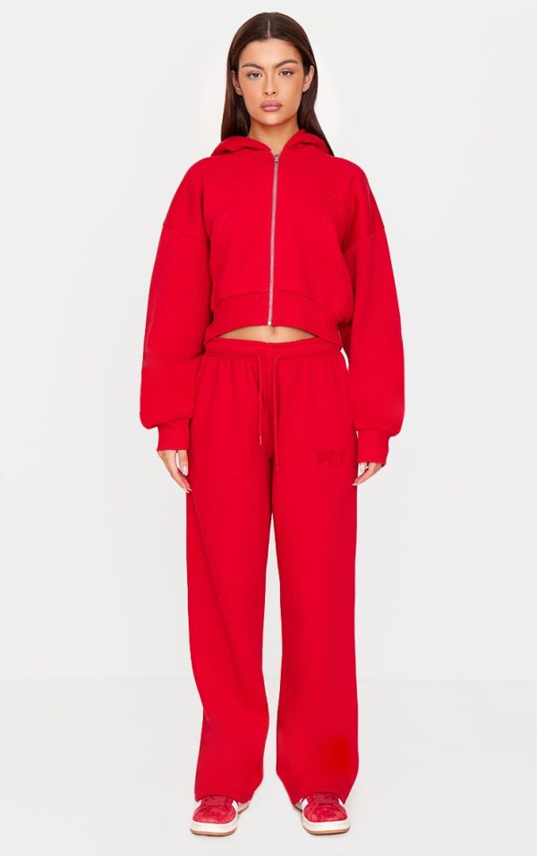 PRETTYLITTLETHING Red Borg Graphic Wide Leg Sweatpants