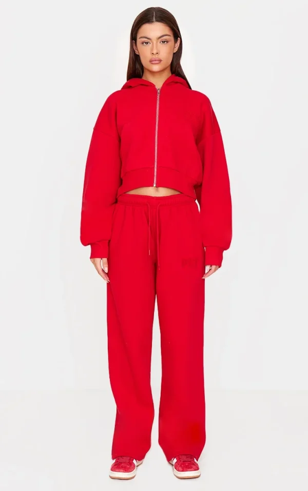 PRETTYLITTLETHING Red Borg Graphic Wide Leg Sweatpants