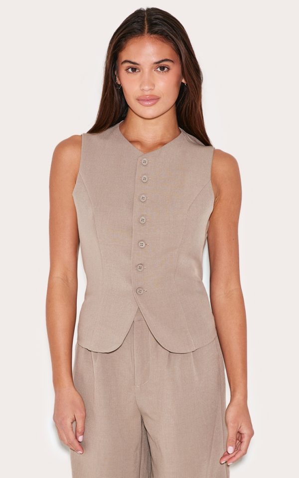 Taupe Tailored Woven Vest