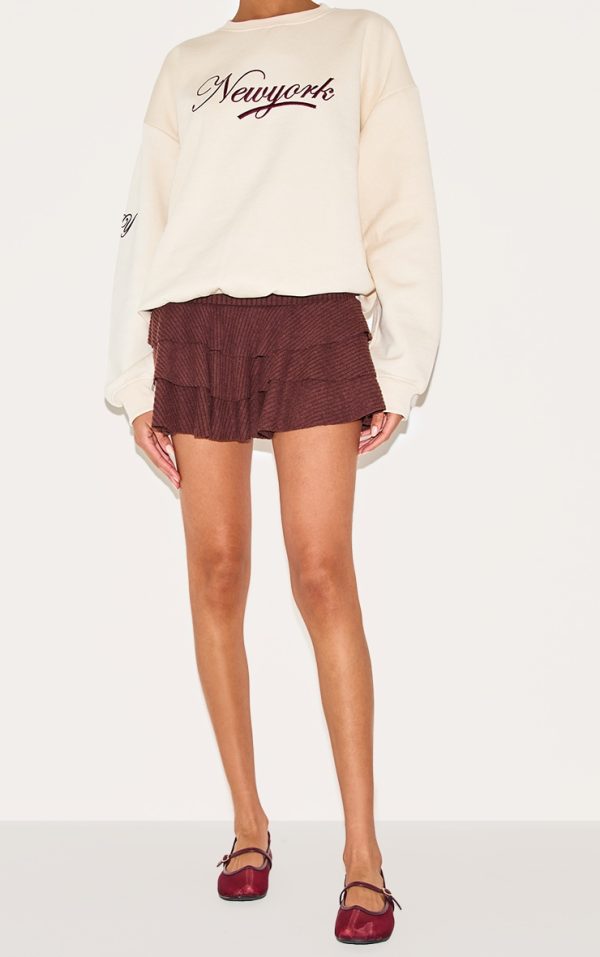 Chocolate Brushed Rib Rara Mini Skirt