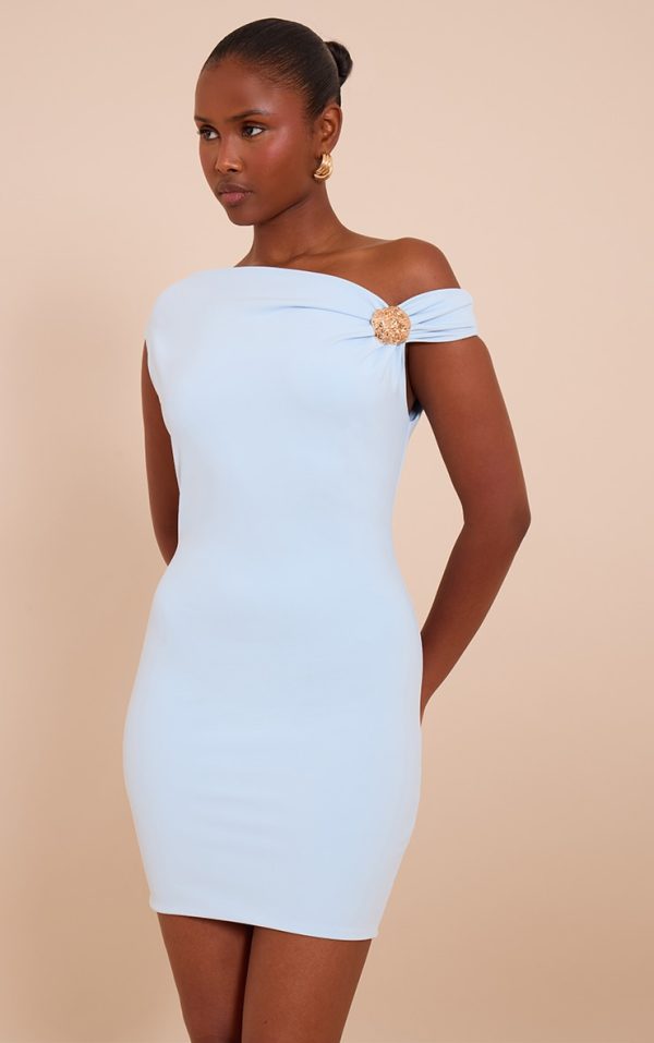 Blue Soft Touch Off The Shoulder Mini Dress