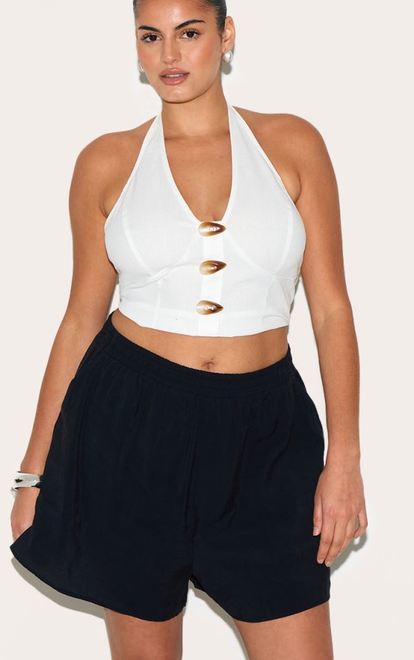 Plus Black Peached Woven Elasticated Waist Shorts