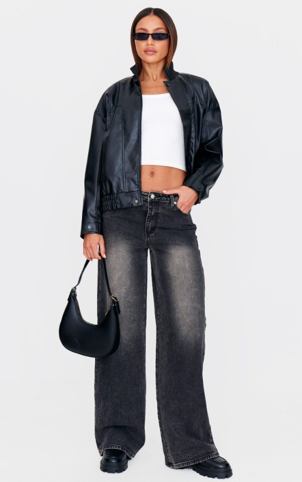 Tall Washed Grey Mid Rise Wide Leg Jeans