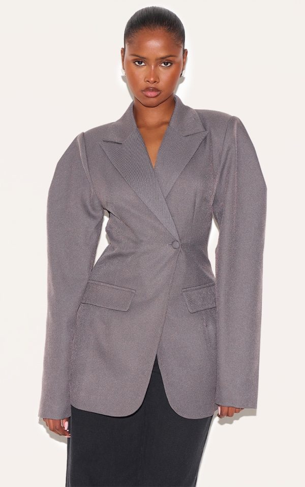 Charcoal Drop Shoulder Cinch Waist Extreme Oversized Blazer