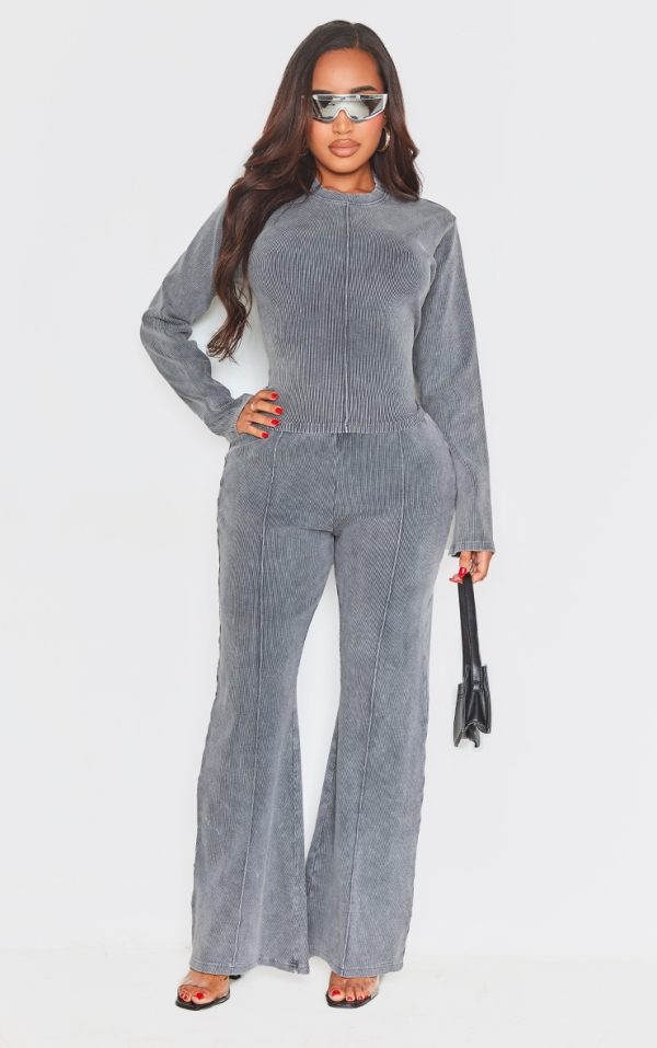 Shape Charcoal Soft Rib Pocket Bum Flare Pants