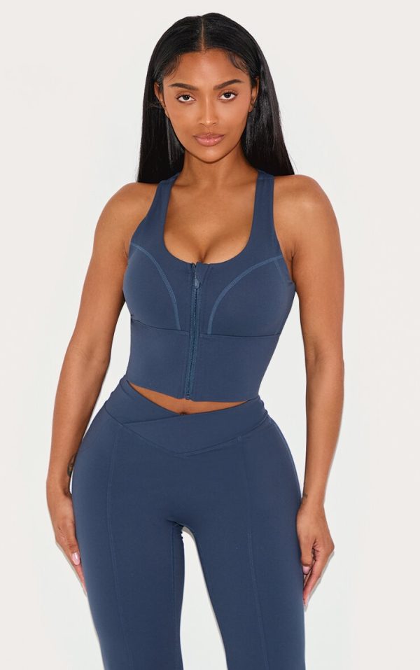 Shape Navy Sculpt Active Zip Front Cupped Long Line Sport Bra