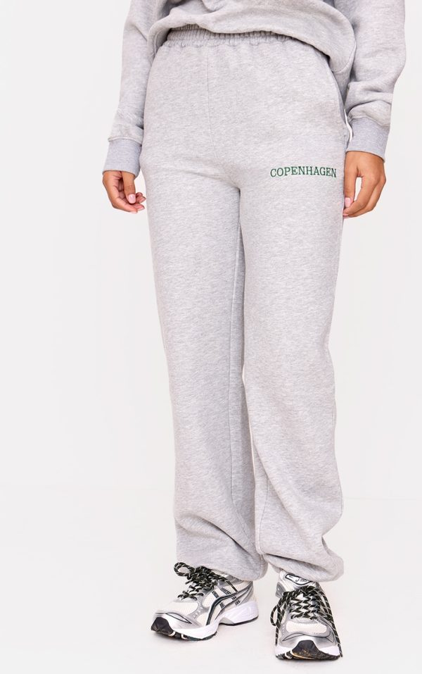 Ash Grey Copenhagen Embroidered Wide Leg Cuffed Sweatpants