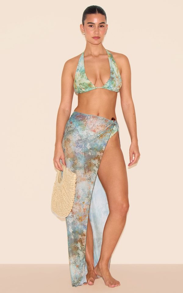 Green Mottled Print O Ring Detail Maxi Beach Skirt