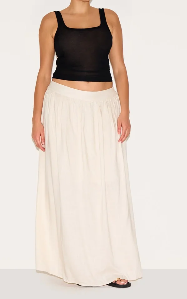 Plus Beige Cotton Pleated Maxi Skirt