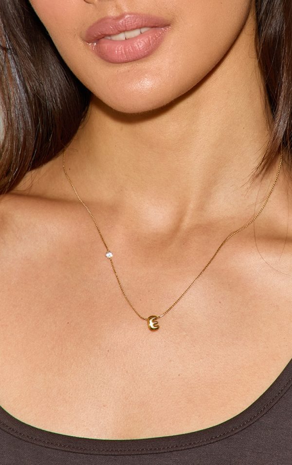 Gold Water Resistant Bubble Initial E Necklace