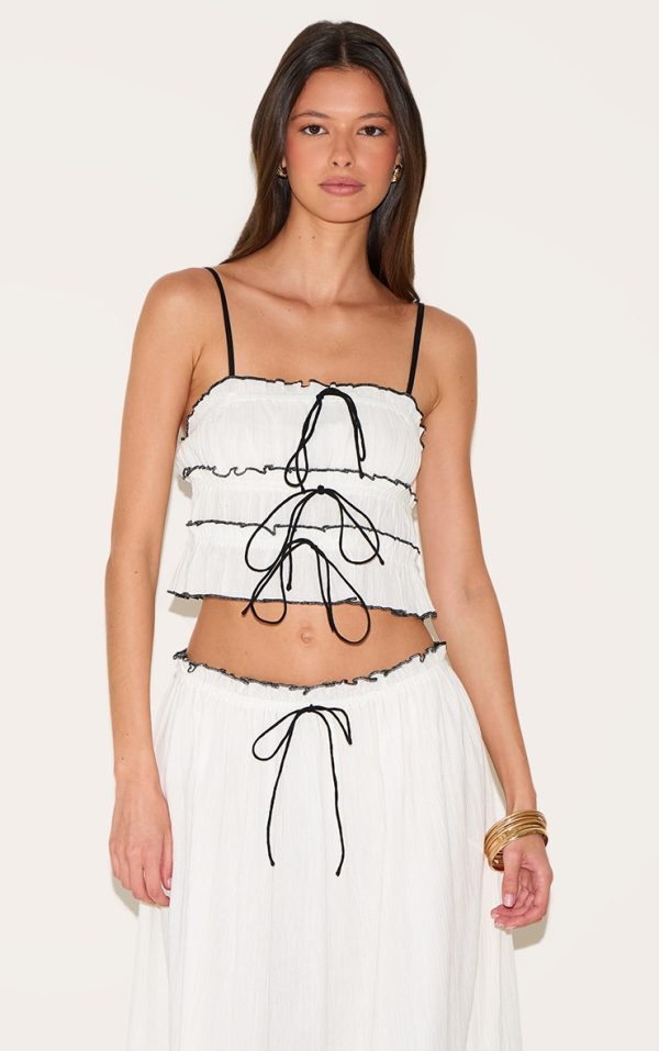 White Cheesecloth Contrast Cami Top