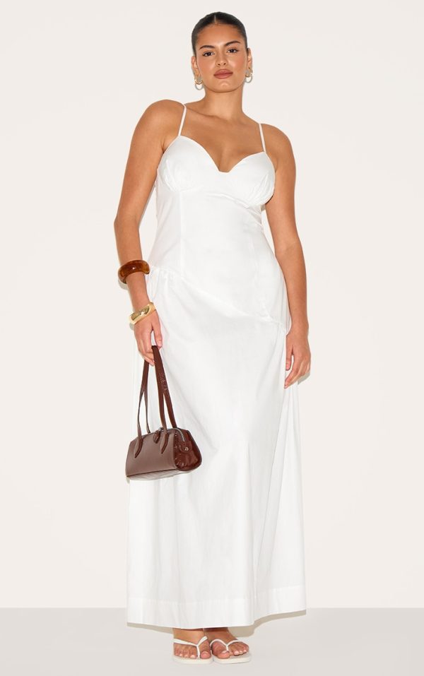 Plus White Plunge Asymmetric Detail Midaxi Dress