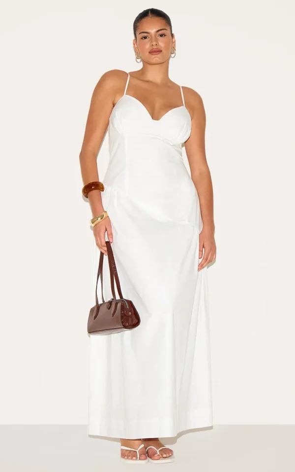 Plus White Plunge Asymmetric Detail Midaxi Dress