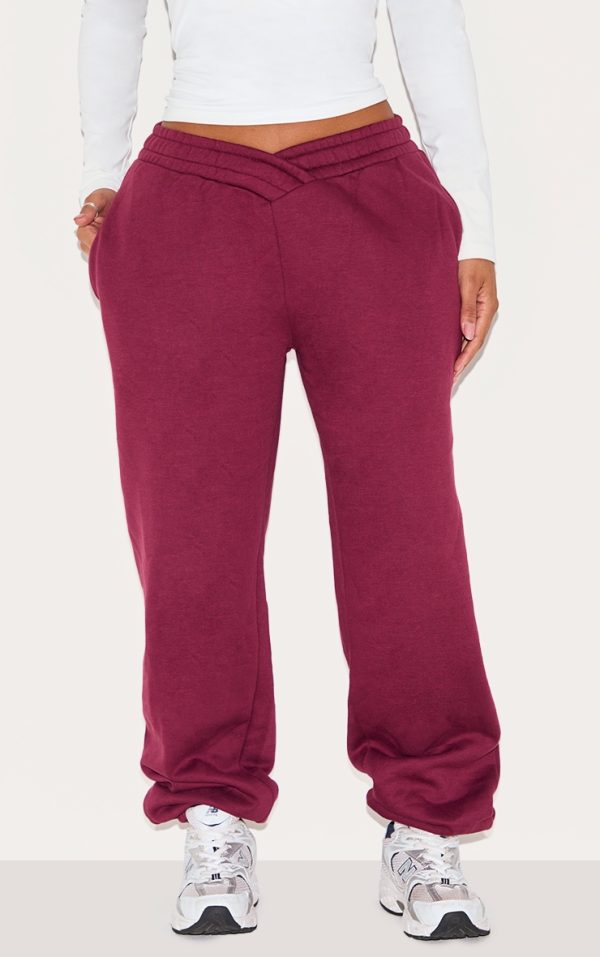 Shape Burgundy V Waist Pin Tuck Cuffed Sweatpants