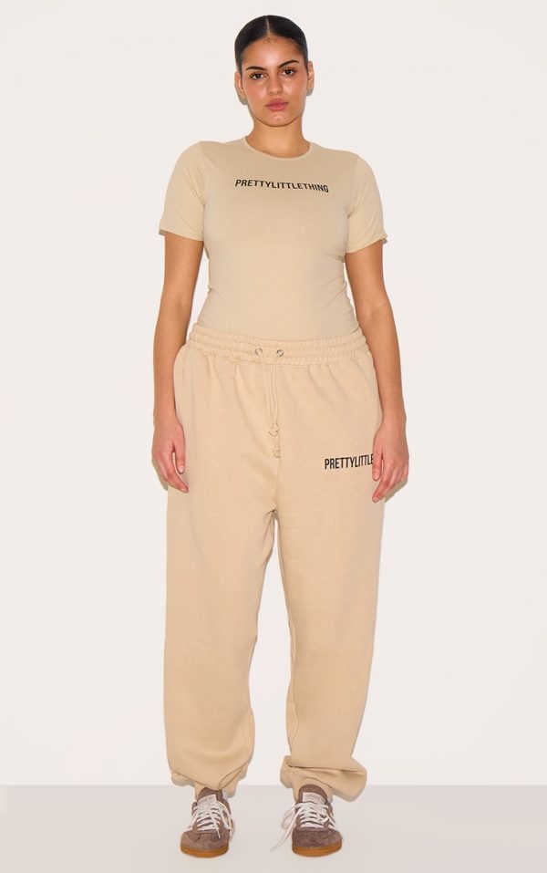 PRETTYLITTLETHING Plus Oatmeal High Waisted Cuffed Sweatpants