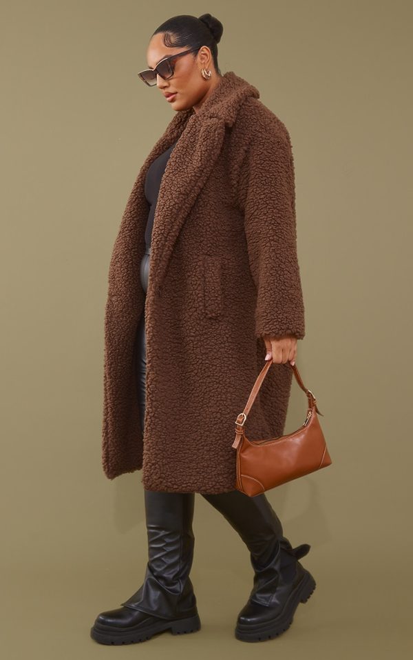 Plus Brown Borg Pocket Detail Midi Coat