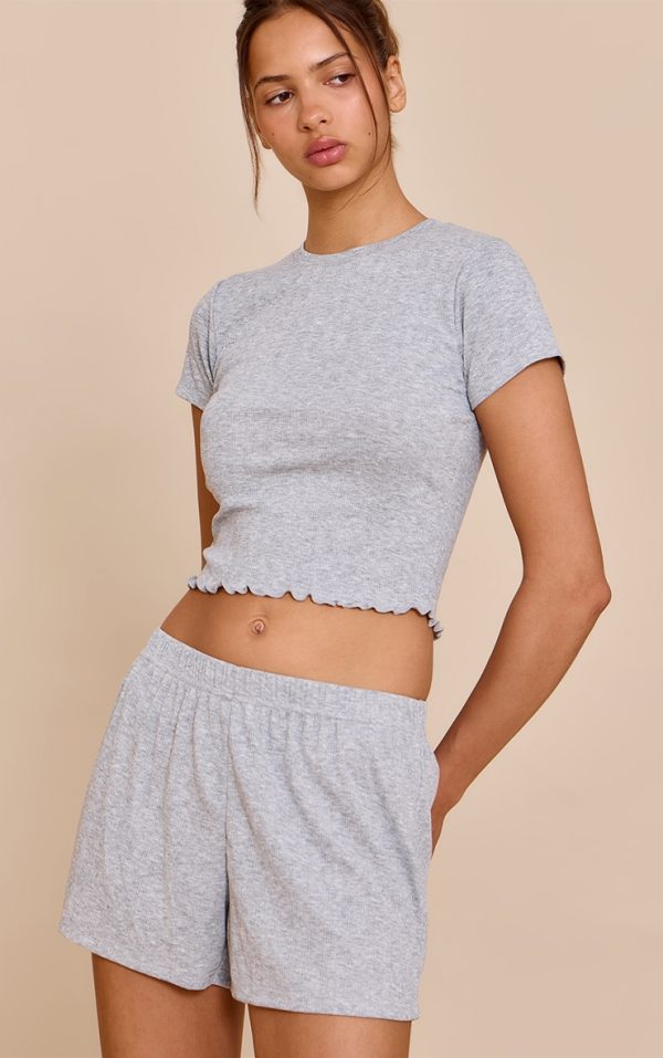Grey Marl Pointelle Pj Top