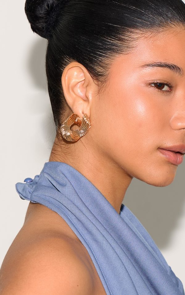 Gold Textured Asymmetrical Hoop Earrings