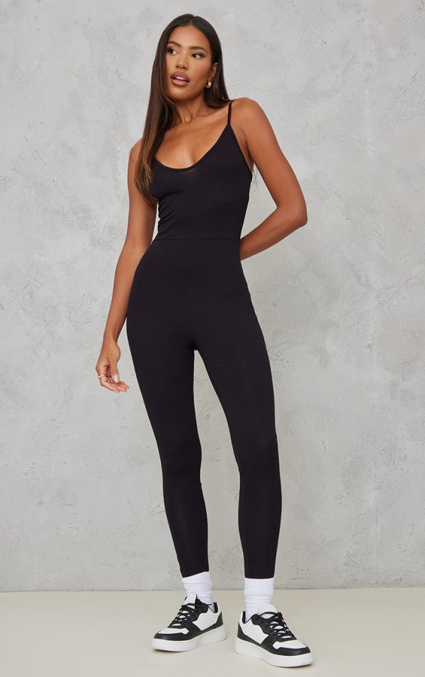 Black Basic Strappy Plunge Jumpsuit