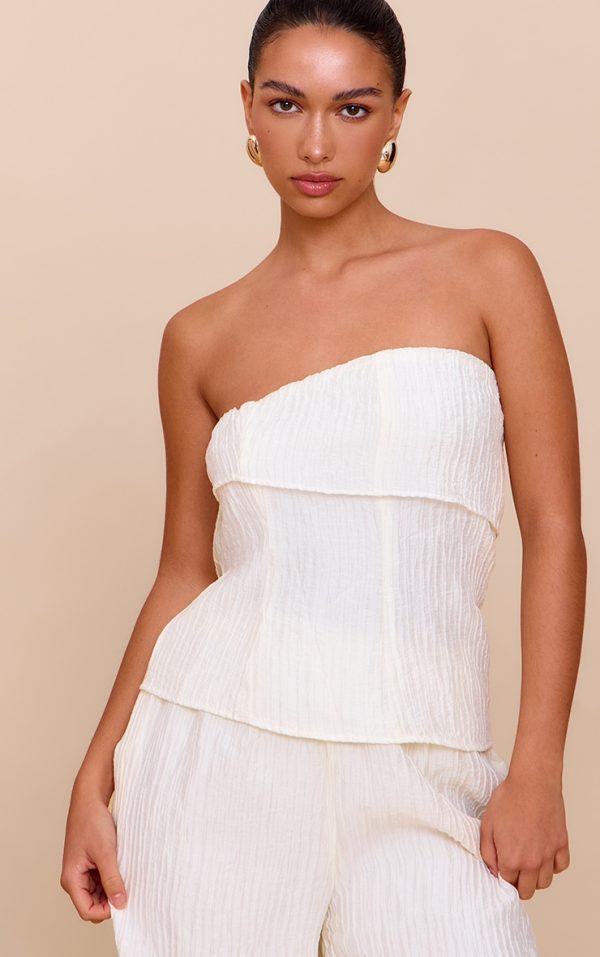 Almond Textured Woven Fold Over Bandeau Top