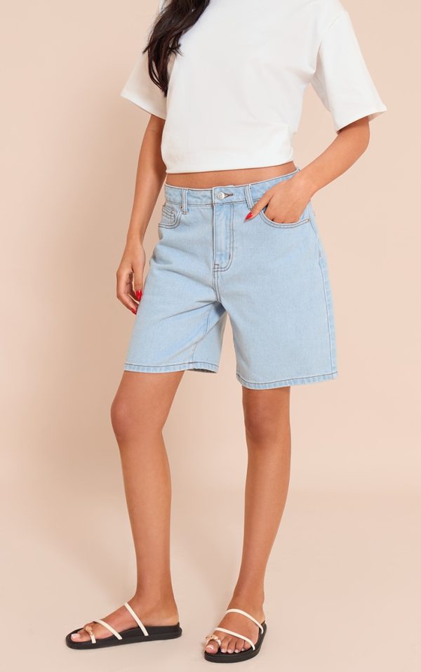 Tall Light Blue Mid Rise Relaxed Boyfriend Shorts