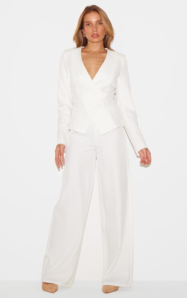 Cream Tailored Woven Wide Leg Pants