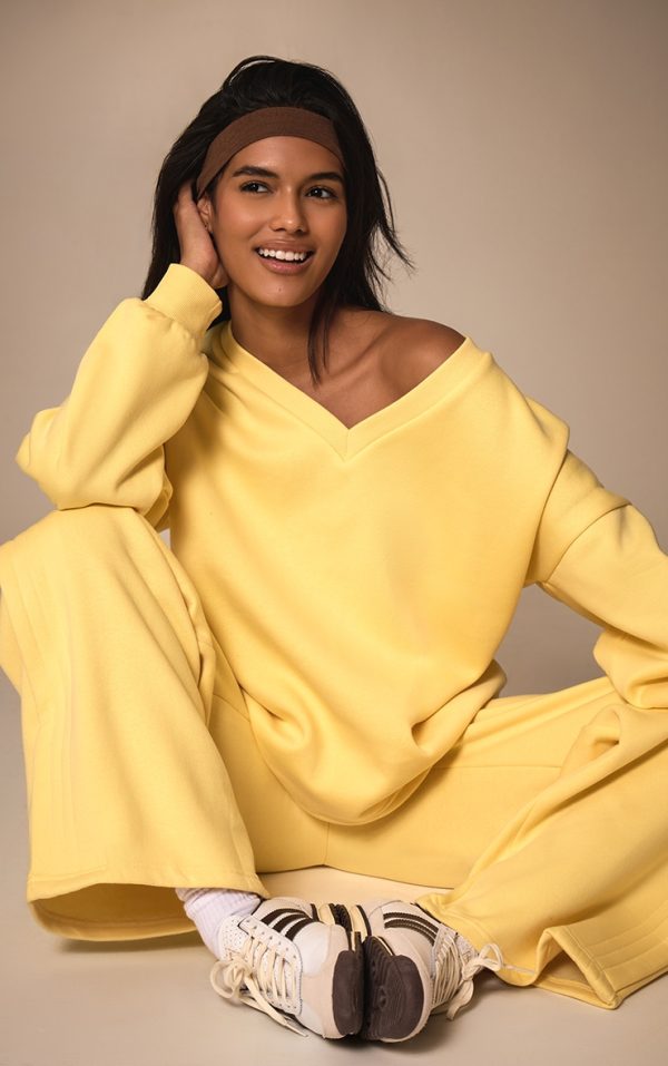 Butter Yellow Oversized V Neck Sweatshirt