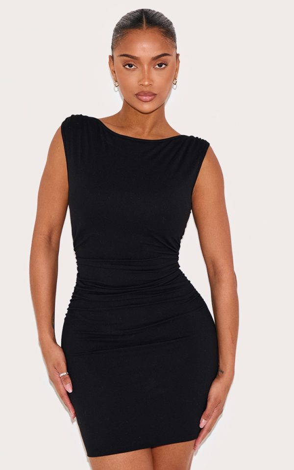 Shape Black Built In Bra Sculpt Boat Neck Ruched Side Mini Dress