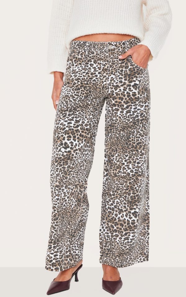 Leopard Print High Waist Wide Leg Jeans