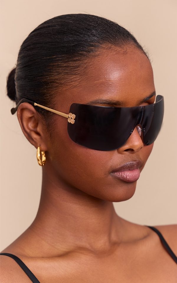 Black Wrap Around Oversized Visor Sunglasses