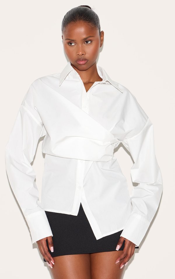 White Asymmetric Drape Shirt