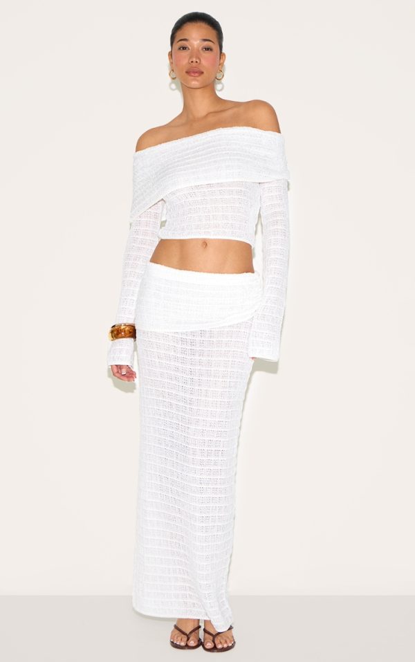 White Fold Over Textured Knit Skirt