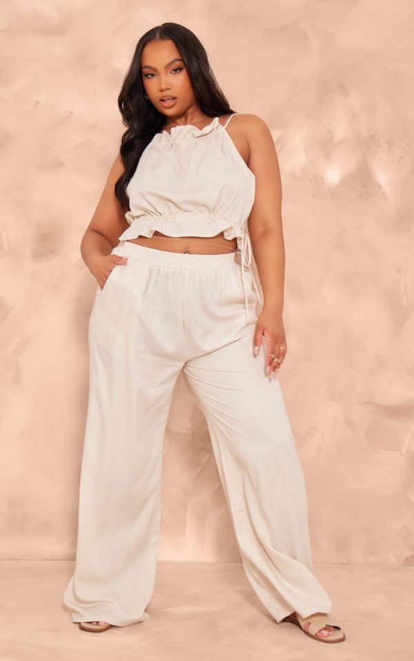 Plus Stone Marl Textred Wide Leg Pants