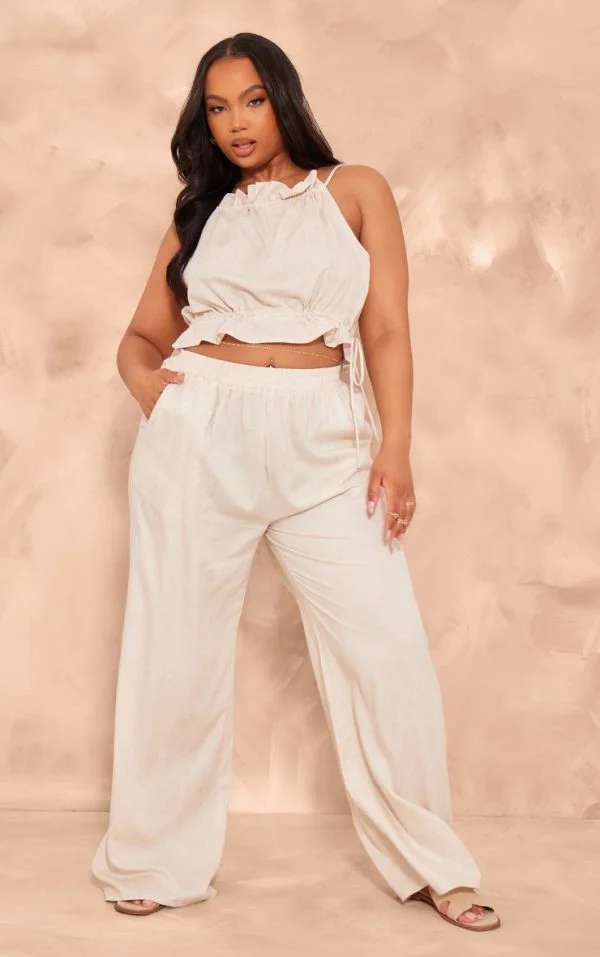 Plus Stone Marl Textred Wide Leg Pants