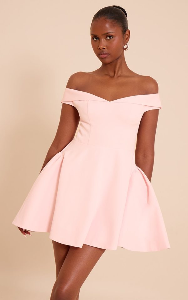 Blush Bardot Fold Over Shift Dress