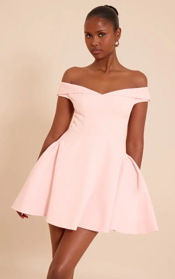 Blush Bardot Fold Over Shift Dress