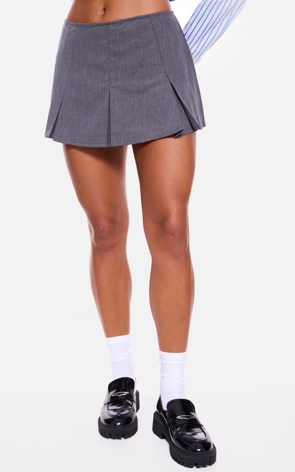 Charcoal Box Pleat Woven Tailored Mini Skirt