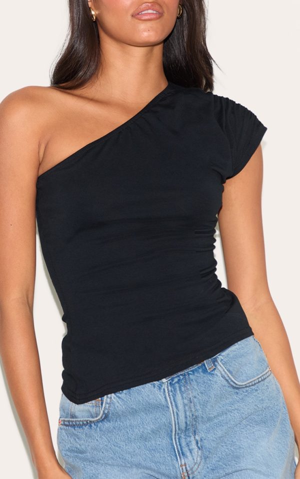 Black Cotton One Shoulder Longline Top