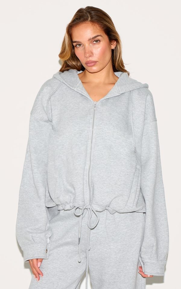 Grey Oversized Zip Up Toggle Waist Hoodie